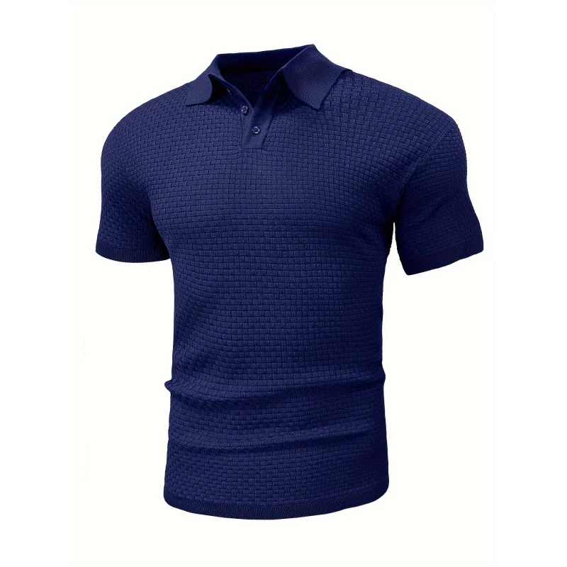 Men's Fashion casual business geometric knitted short sleevepoloshirt, polocollar,