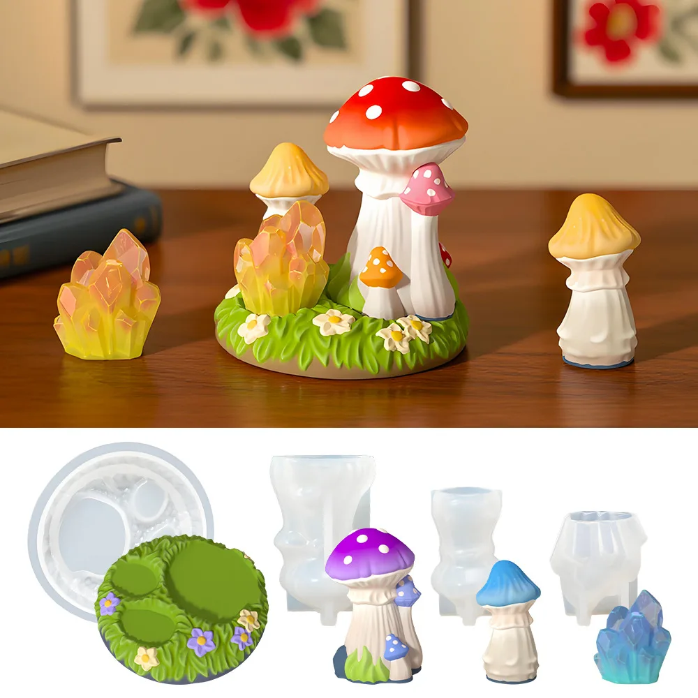 Three-dimensional Mushroom Crystal Cluster Candle Mold Diy Mushroom Micro Landscape Decoration Gift Set Diffuser Plaster Mold