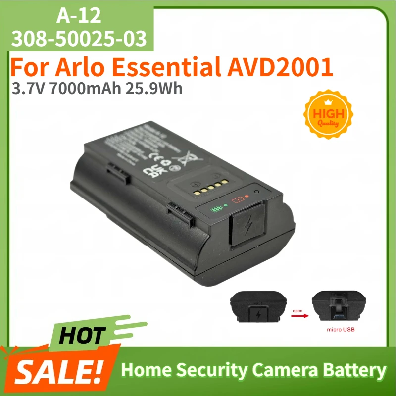 

100% New High Quality A-12 308-50025-03 Home Security Camera Battery 3.7V 7000mAh 25.9Wh for Arlo Essential AVD2001