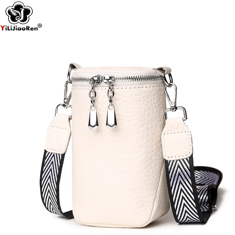 Fashion Wide Strap Shoulder Bag for Women Small Phone Bag Ladies Genuine Leather Crossbody Bags Female Soft Cowhide Wallet