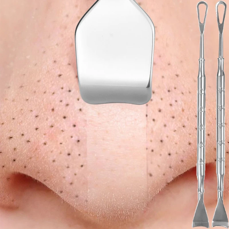 Stainless Steel Blackhead Acne Push Double-Headed Facial Nasal Pusher Face Scraping Cleaning Flat Needle Dead Skin Removal Tool