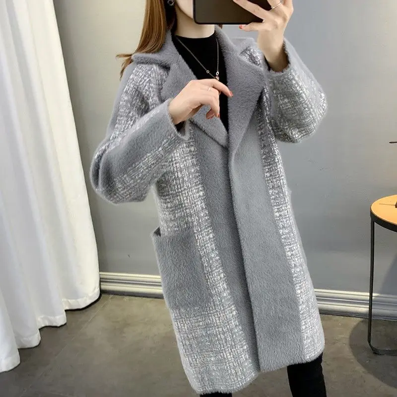 Imitation Mink Fleece Jacket Women’s Coat 2022 Autumn Winter New Mid Long thicken Warm Coat Suit Collar Leisure Coat Female Tops