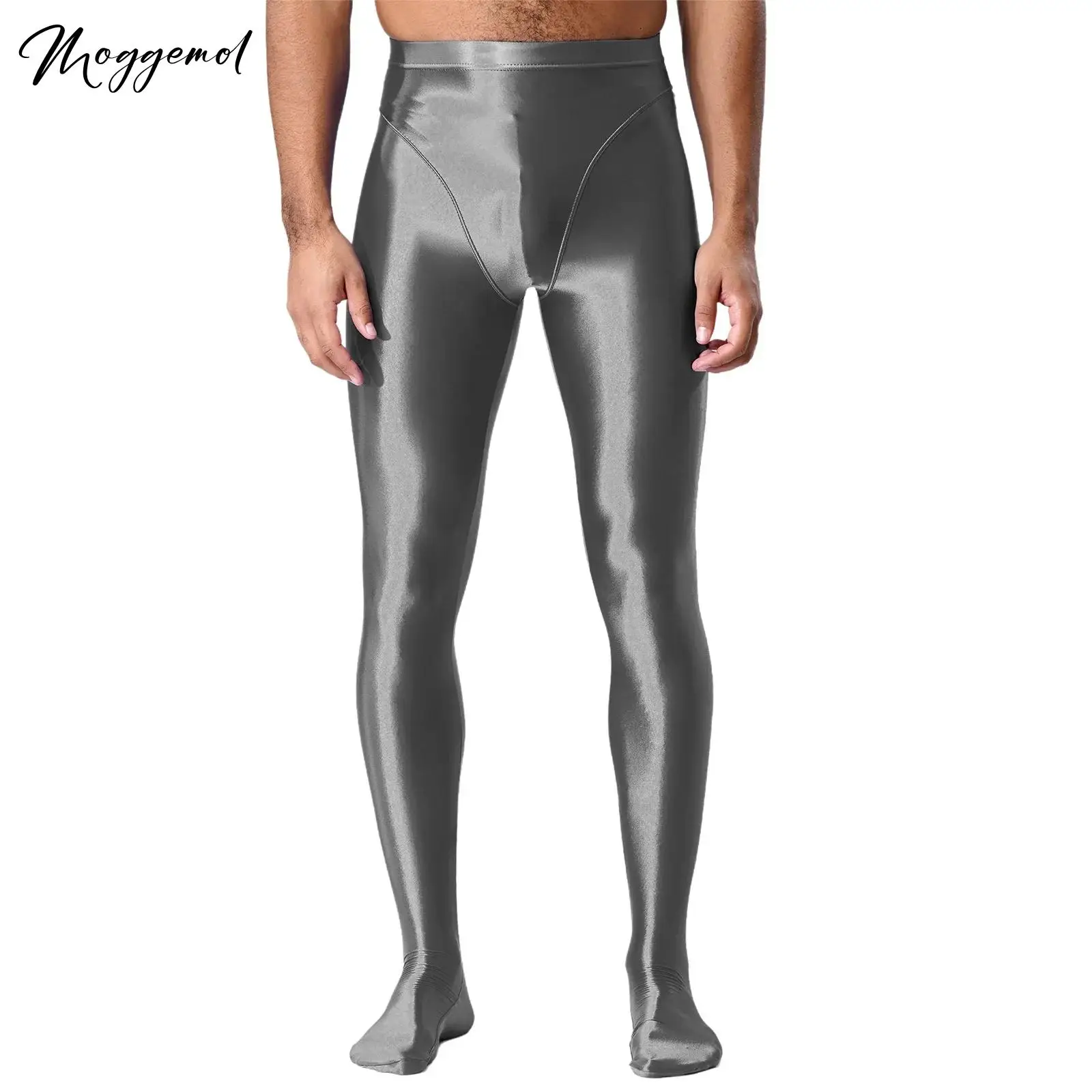 

Mens Wetlook Glossy Oil Shiny Smooth Elastic Waistband Footed Leggings Sexy Sheer Tights Stain Pants Slim Fit Full Yoga Pants