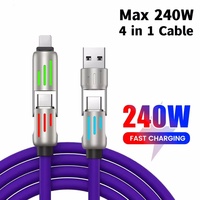 Multi Connectors 4 in 1 Charger Rotating Elbow USB to Type-C 1.5m Mobile Phone 240W Fast Charging Silicone Cable Data Transfer