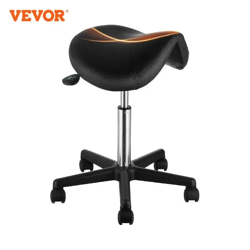 

VEVOR Ergonomic Saddle Stool with 5 Swivel Casters 360° Rotation 20.1-28 in Height Adjustable Round Stool for Bar Salon Office