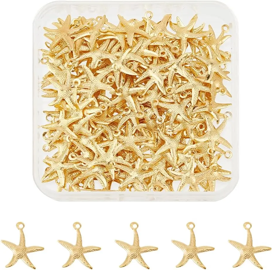 

150 pcs Iron Pendant Ocean Charms Starfish Sea Animal Charms Light Gold Metal Pendant Hole 1.4mm for DIY Necklace Bracelet Earri