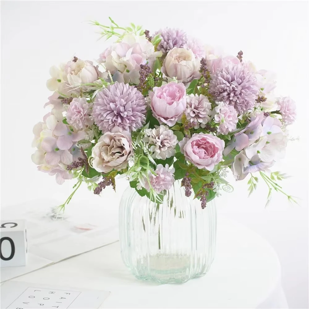Künstliche Blumen 4 Bündel Seiden-Pfingstrosen Hortensien Valentinstag-Kranz Deko-Geschenke für Zuhause Zimmer Garten Hochzeit Brautstrauß