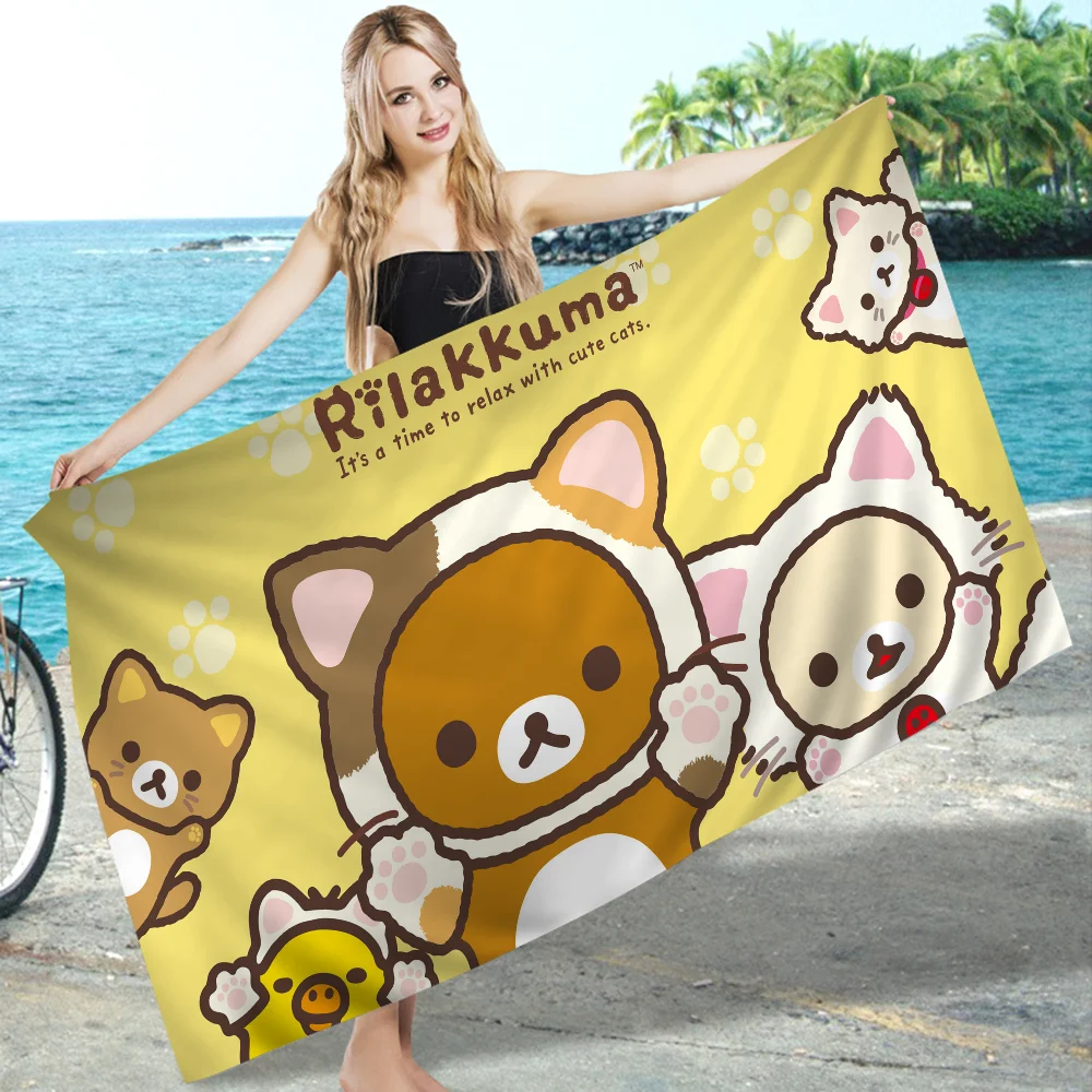 Kawaii Rilakkuma Bear Towel Microfiber Beach Towel Absorbent Quick dry Soft Yoga Swimming Resort Mountain Climbing Towel