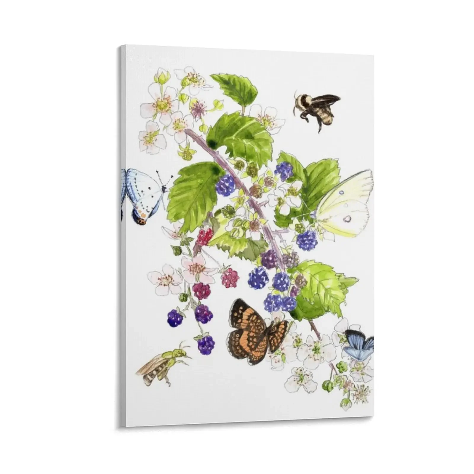 

Blackberries and Butterflies - Aqua Canvas Painting home decoration luxury Decoration for bedroom anime posters