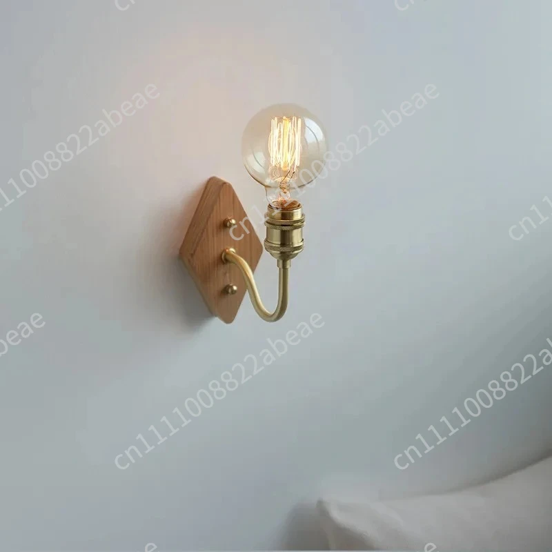 All-copper Black Walnut Wall Lamp Vintage Bedroom Bedside Lamp Background Staircase Decorative Lamp