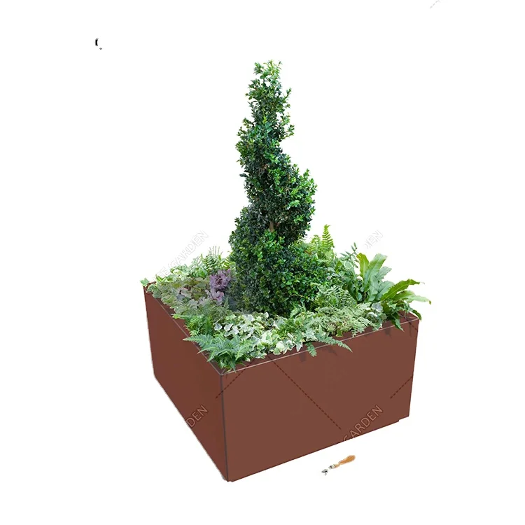 Rectangle and Round Corten Steel Plate Large Garden Flower Planter Outdoor Decoration Rusty Metal Corten Steel Flower Pot