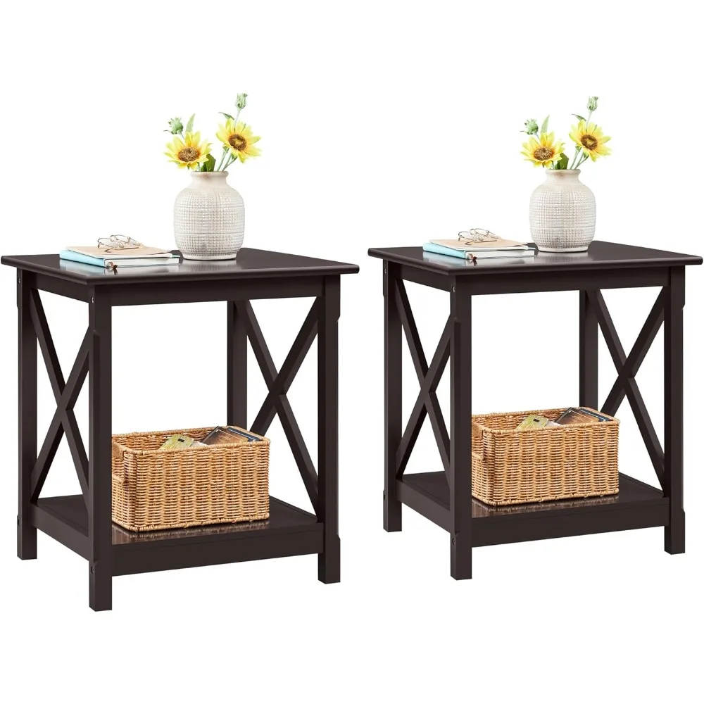 

Yaheetech X-Design End Tables Set of 2, Sofa Side Table with Storage Shelf, 2 Tier Side Stand Small Table for Living Room Sofa S