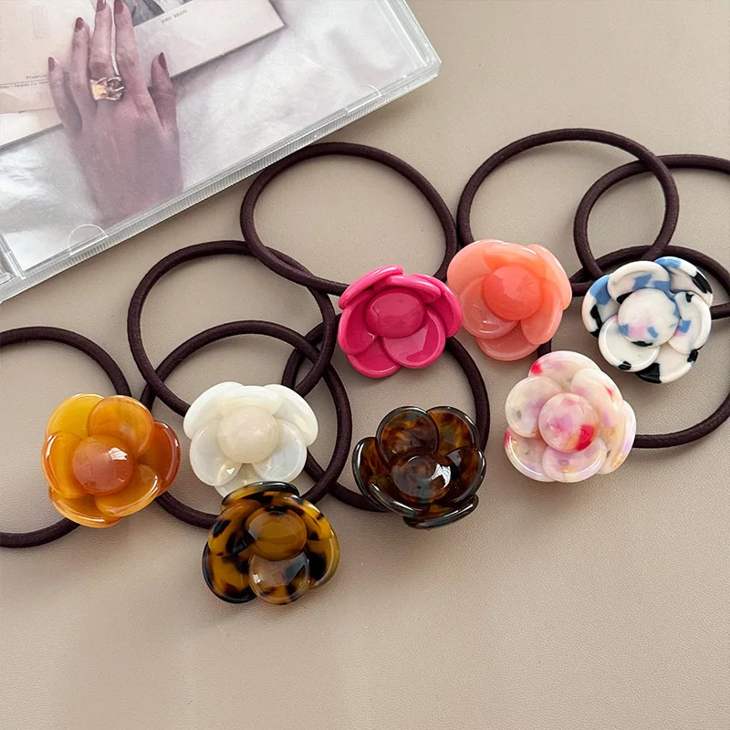 South Korea France Acetate Flower Hairband Hair Tie Hair Rope Bun High Horsetail Basic All-Matching Rubber Band Hair Accessories