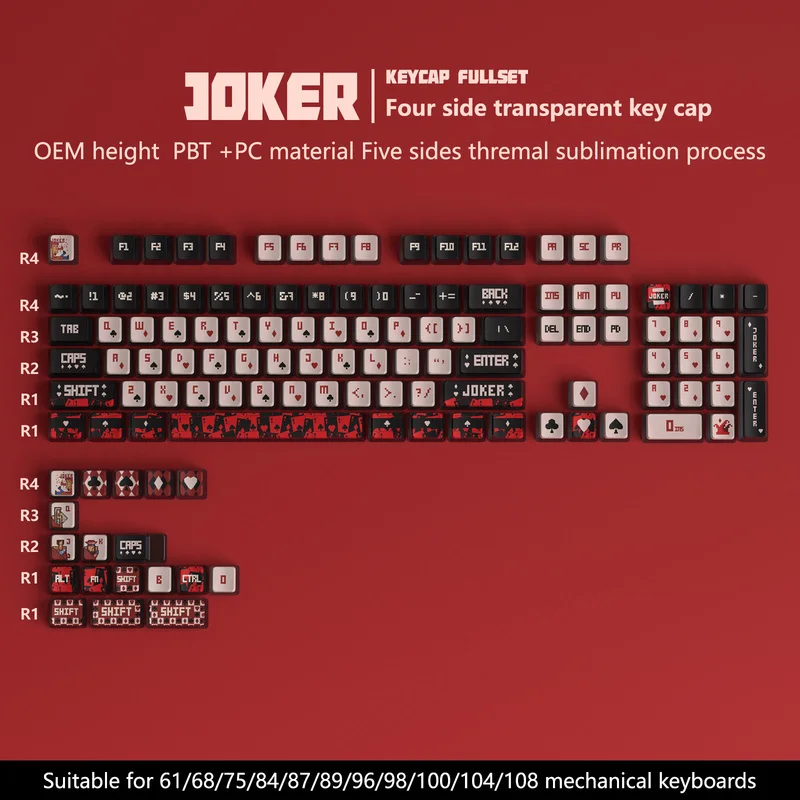 New Jaker Poker Theme Keycap 122 Keys Oem Height Pbt Material Five Sided Thermal Sublimation Keyboard Decoration Office Games