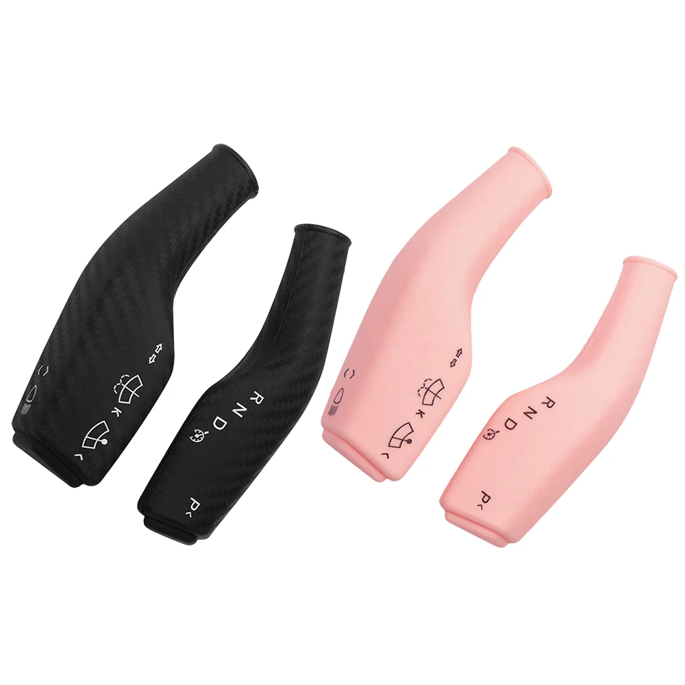 Fit for Tesla Model 3/Y  Pinky Column Gear Shift Interior Protection Accessories with Carbon Fiber Pattern Silica Gel Black