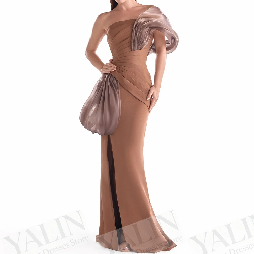 

Women's Mermaid Evening Dresses Floor-length Off The Shoulder Sleeveless Prom Gown Fashion Pleat Simple Draped Customized Gowns