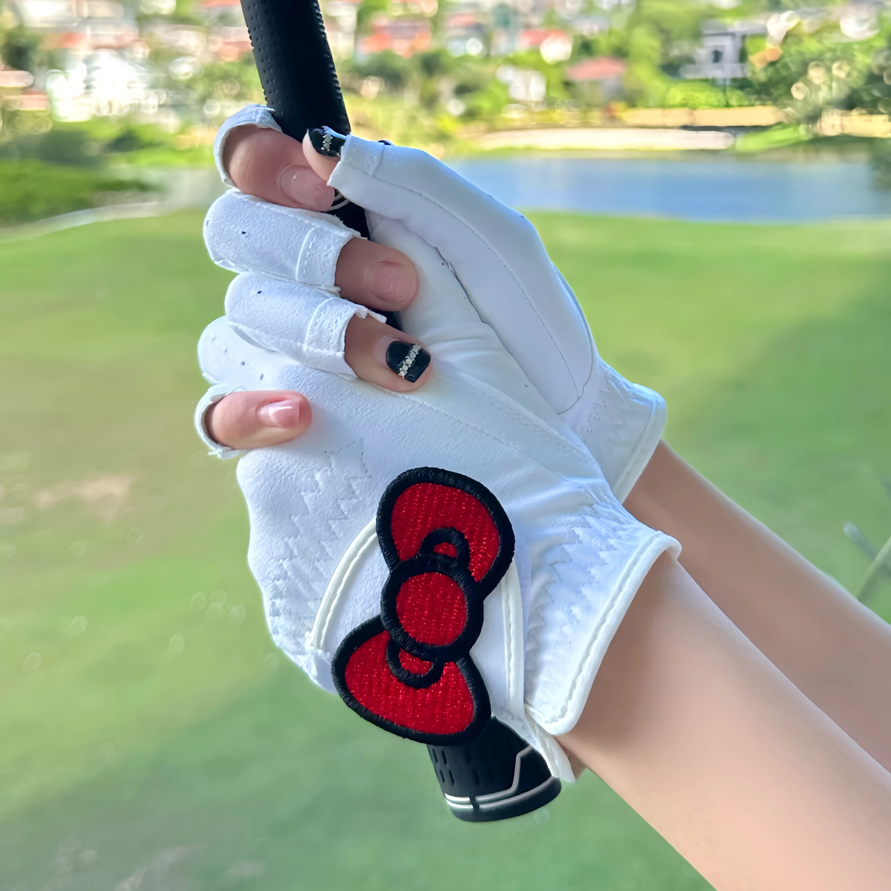 Gants de golf coordonnants demi-doigt pour femme, gants de gril doux et respirants, nœud papillon, anime Sanurgente, Kawaii, Hello Kitty, cadeau