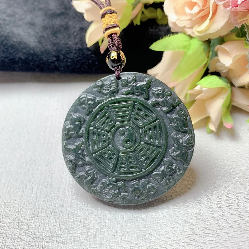 Natural Hetian Jade Handwork Carving Bagua Zodiac Jade Pendant Jewelry Lucky  Auspicious Amulet Fine Jade Jewelry Pendant