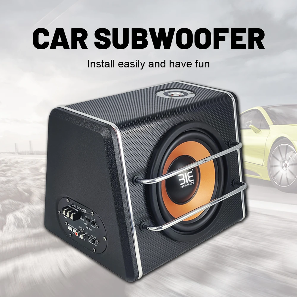 Auto Cube 8inch Active Subwoofer Car Audiao T8 12V70W Tweeter Speaker Build in Full Range Power Amplifier with Cable Kit