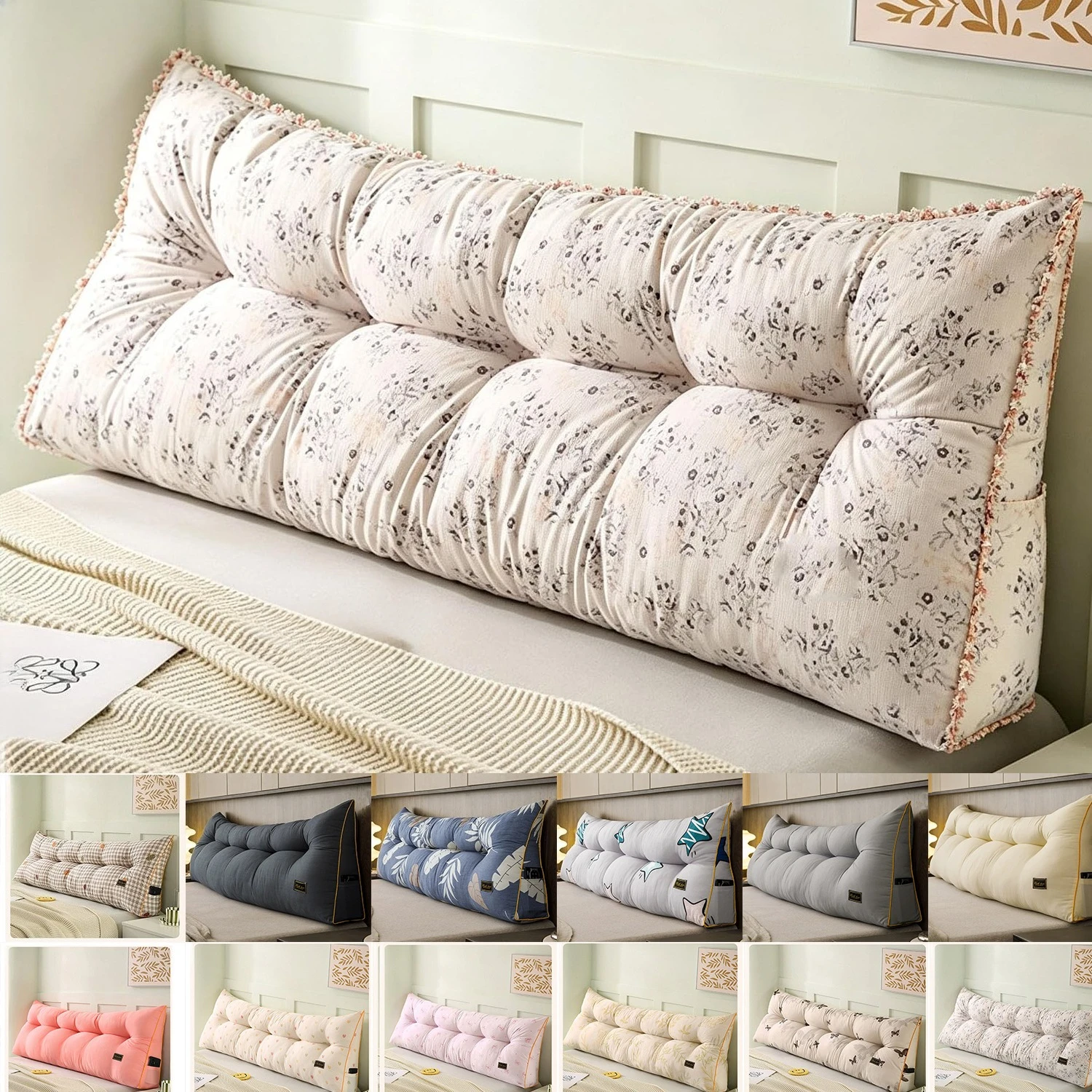 Headboard Pillow Large Bed Backrest Triangular Wedge Lumbar Support Cushion  Washable Cover for Bed Reading Gaming Side Sleeping