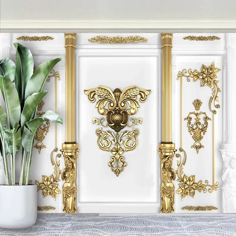 Custom 3D Wall Murals Wallpaper European Style Golden Flower Carved Photo Papel De Parede Bedroom Living Room Decor Wall Paper