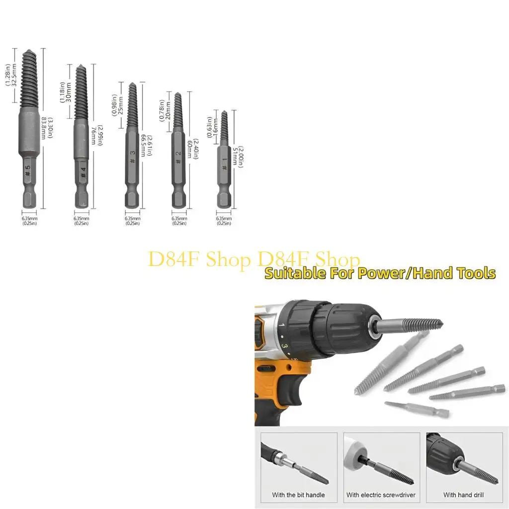 

D84F 5pieces Multi-application Damaged Screw Extractor for Mechanics, Artists
