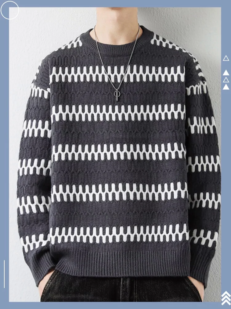 

Solid Color Men's Sweater Striped O-Neck Knitted Pullover for Men Casual High Quality New Winter Sweater Men Knitwear A232