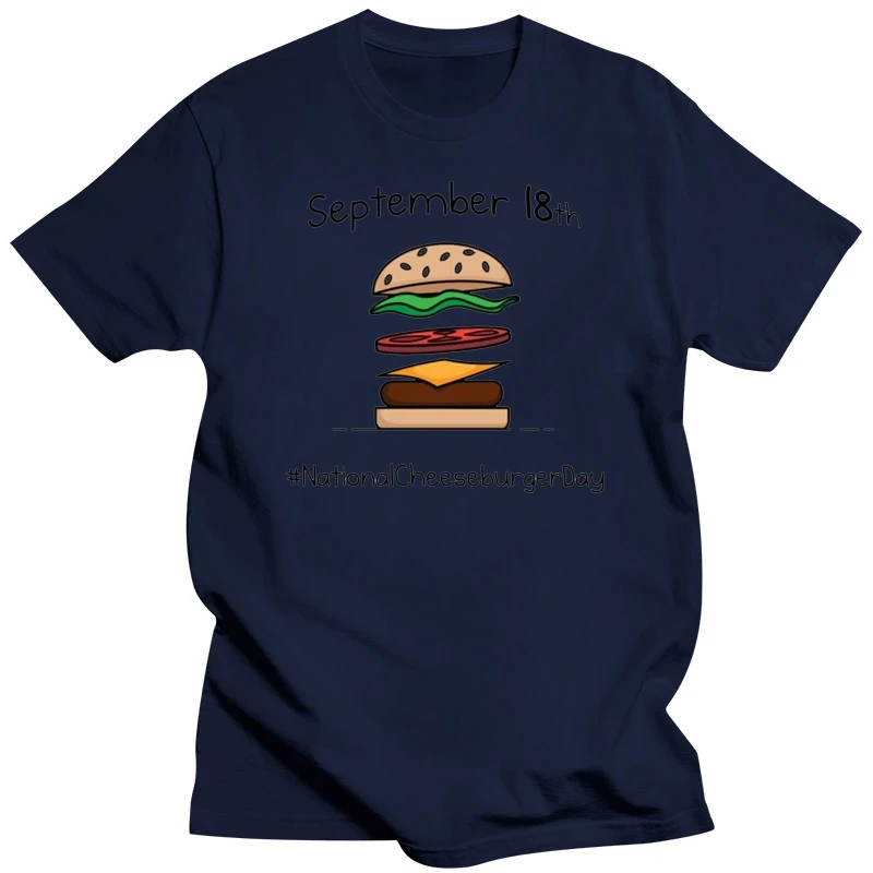 Happy National Cheeseburger Day September 18Th T-Shirt White-Grey For Men-Women Retro O Neck Tee Shirt