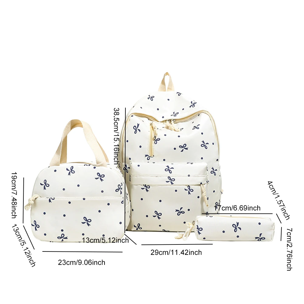 3 unids/set mochila con estampado de lazo con bolso y estuche para lápices mochila de estudiante para niñas mujeres viaje