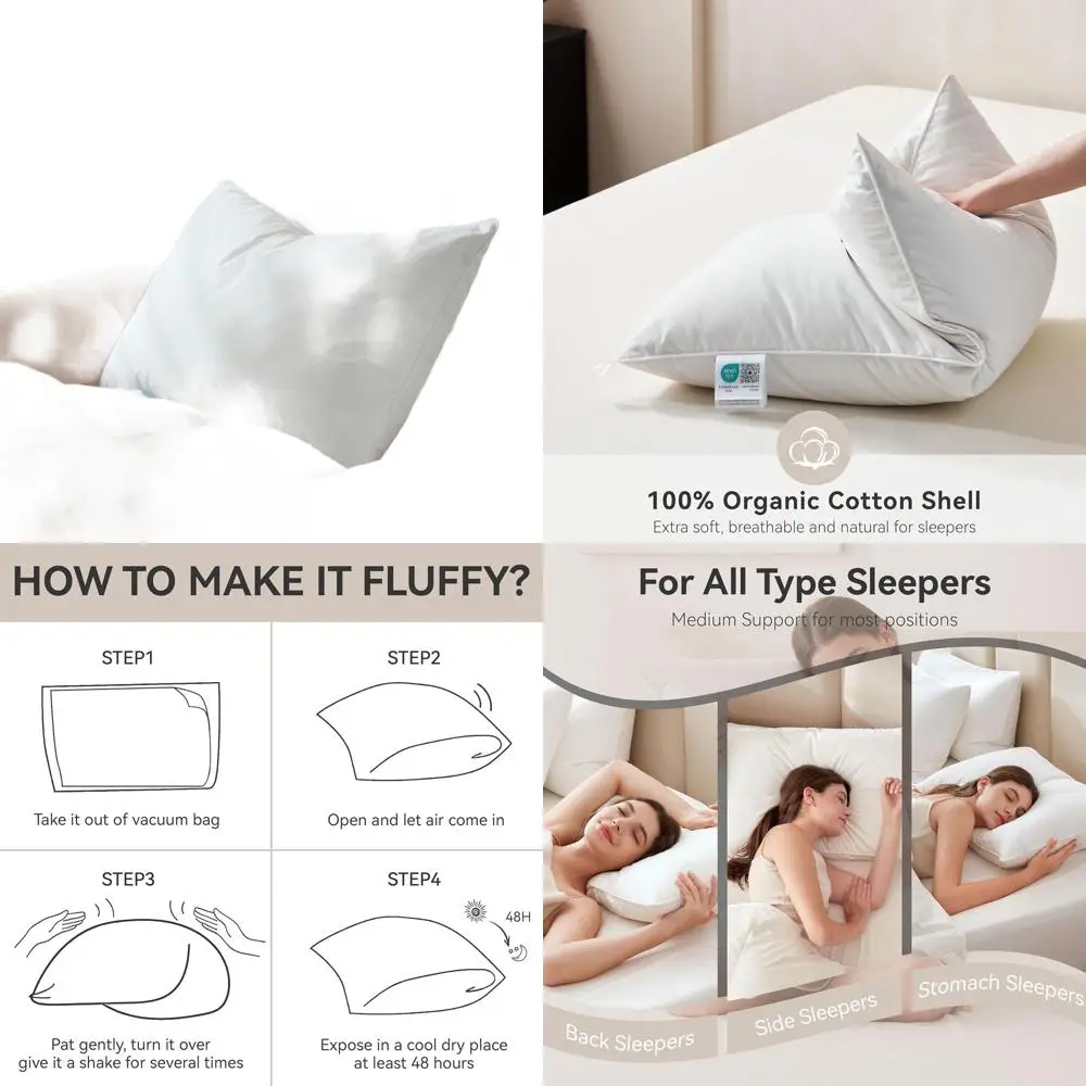 

Organic Cotton Stand Size Pillow Set, 100% Cotton Fabric, Luxury Hotel Quality, Breathable & Plush (20 x 26)