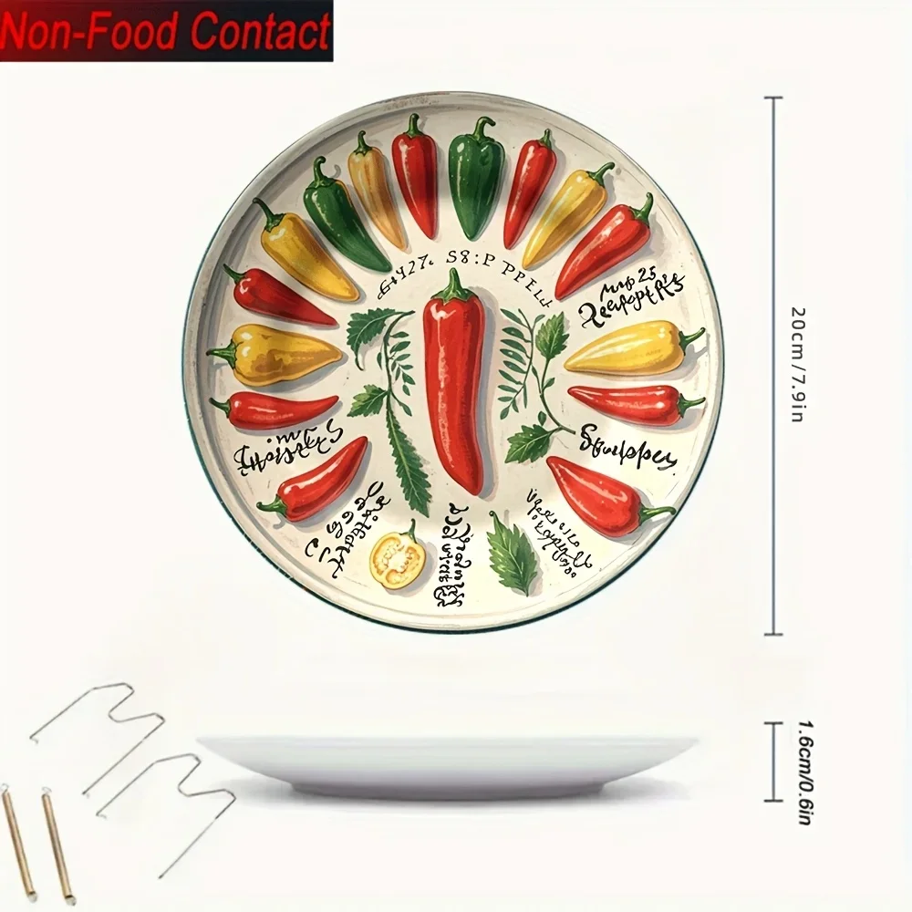 1pc Vibrant Chili Pepper Ceramic Decorative Plate - Colorful Round Wall Art for Home, Living Room, Bedroom, Study - Non-Food
