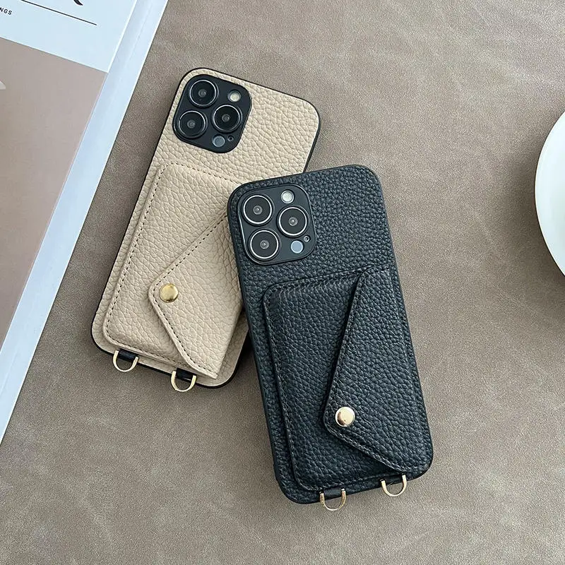 Luxuriöse Crossbody-Geldbörsen-Handyhülle aus Leder für iPhone 18 18Pro Max 17pro 16 17 Pro 15 14 13 mit Umhängeband, Kartenfach und Rückseitenabdeckung – Detail 4