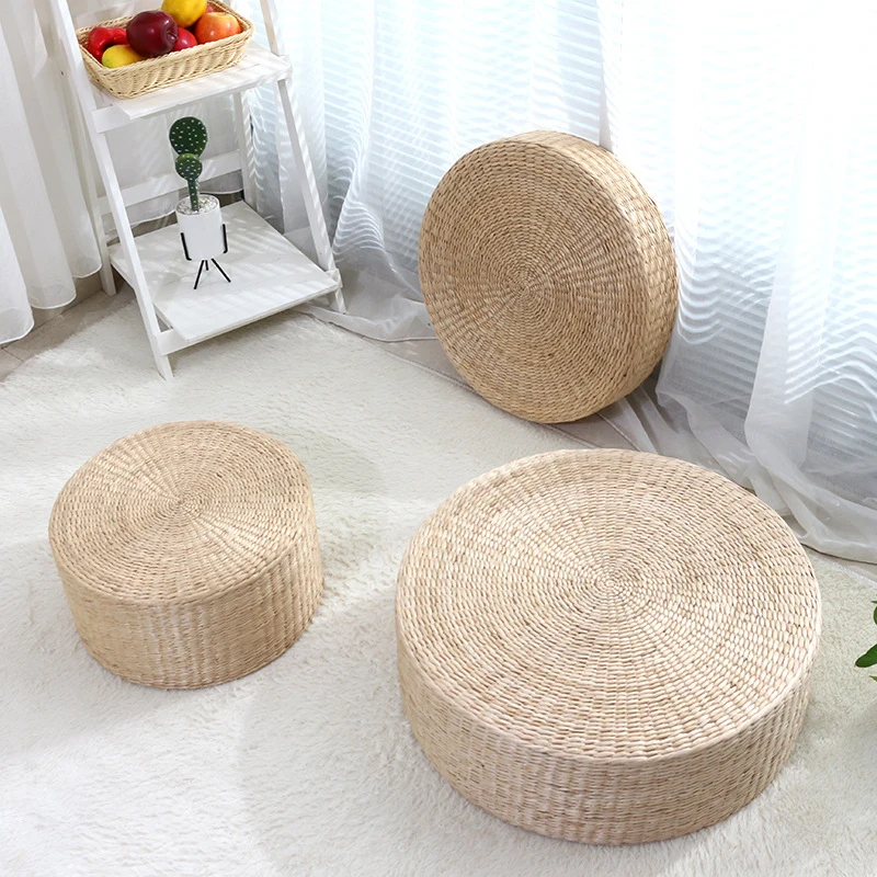 Japanese Straw Pouf Seat Mat Meditation Home Decor Cushion Buckwheat Floor Yoga Seat Cushion Tatami Tea Ceremony Pillows Cushion