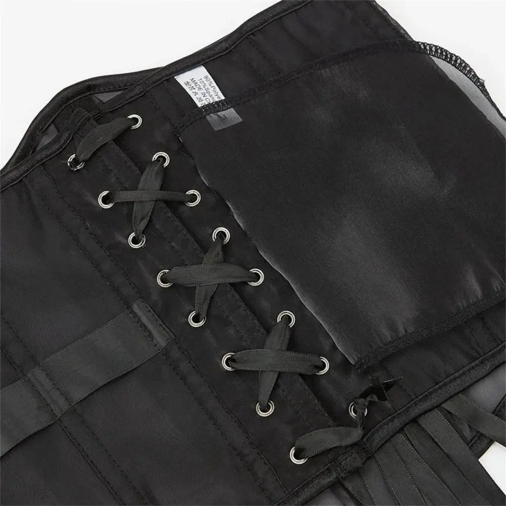 Sexy Nylon Underbust Corset Lace Up Adjustable Strap Waist Trainer Fish Bone Black Girdle Belt Women