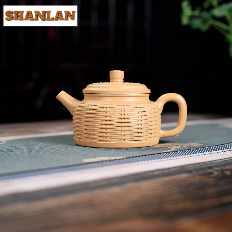 

300ml Yixing Purple Clay Teapots Handmade Bamboo Weaving De Zhong Pot Raw Ore Section Mud Kettle With Filter Zisha Tea Set Craft