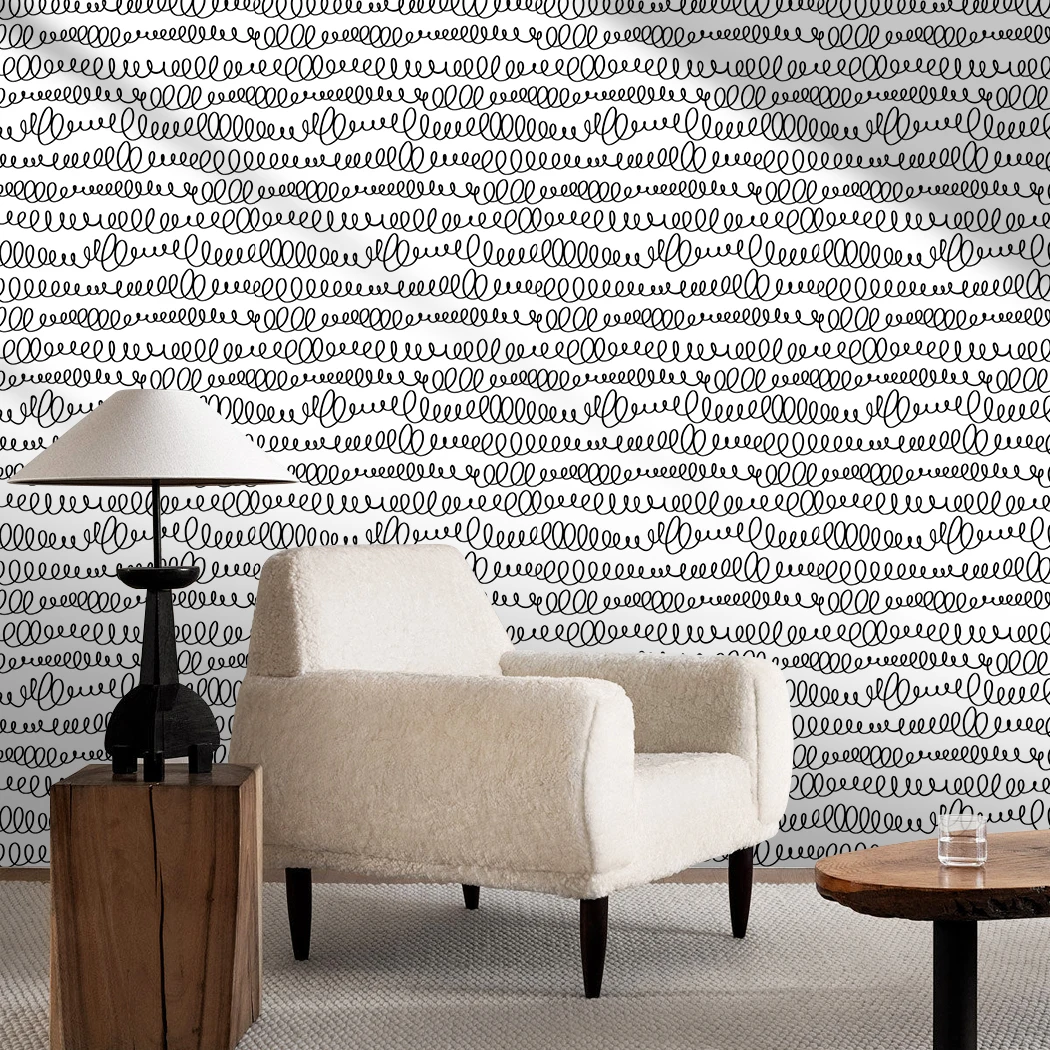 Geometric Wallpaper Peel and Stick Black Curly Lines Removable Contact Paper Modern Waterproof Self Adhesive Wallpaper
