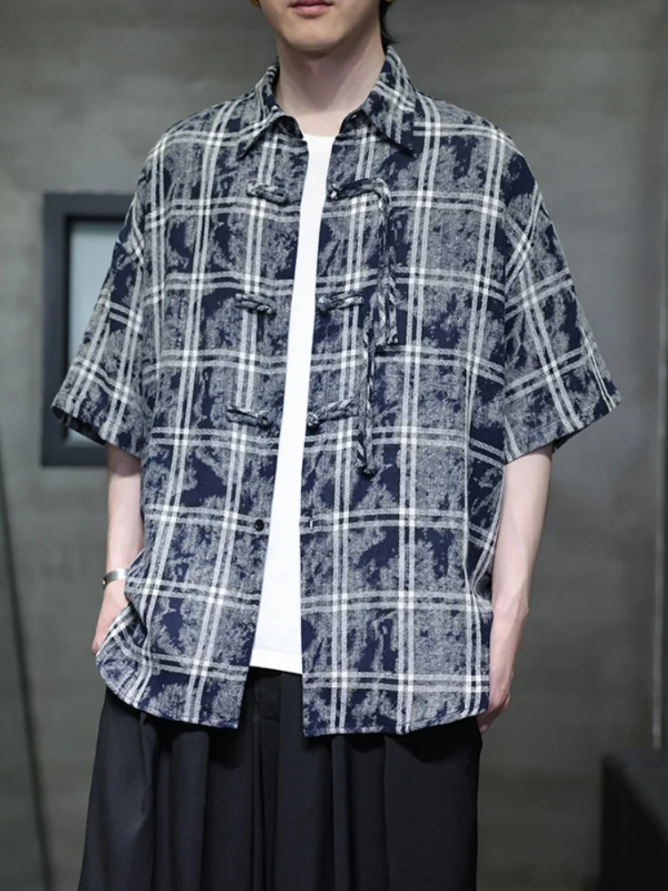 

Lin Men T irt Men's ort Sve Summer Vintage Tie Dye Breathable Thin Chinese Sle Youth Faion Loose Fit Button up