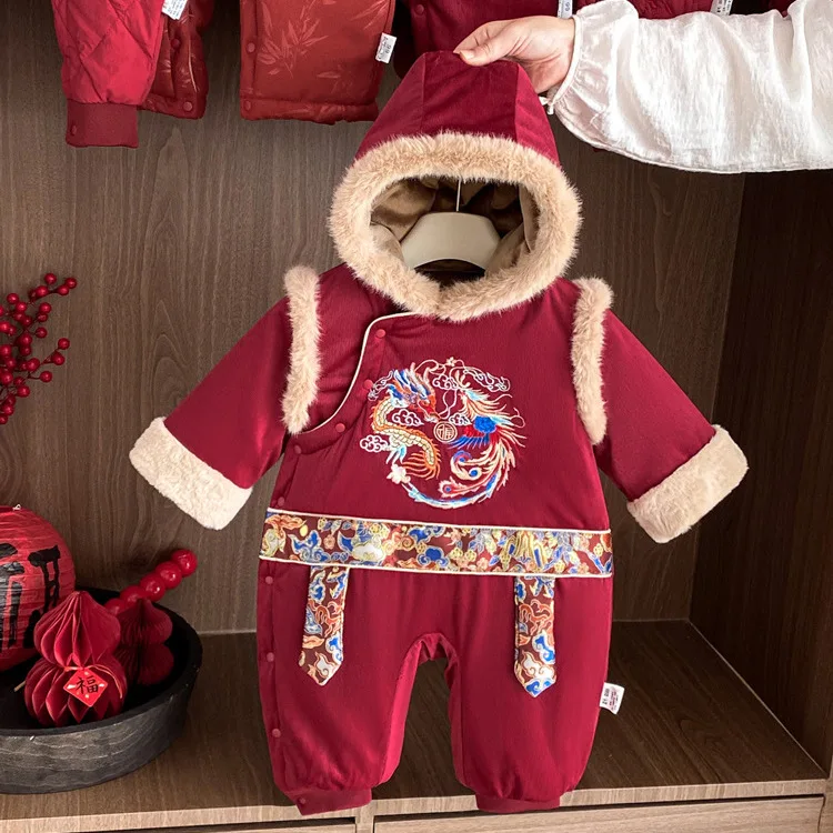 

Детская хлопковая зимняя одежда Thiened для одного года, церемония дня рождения, традиционный китайский комплект детской одежды с высокой талией
