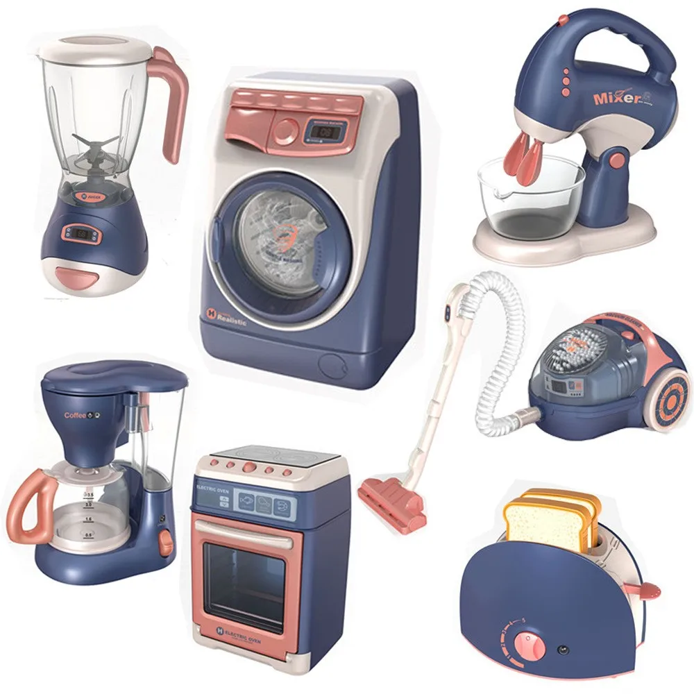 Mini Household Appliances Kitchen Toys, Pretend Play Set with Coffee Maker Blender Mixer and Toaster for Kids Boys Girls Gifts