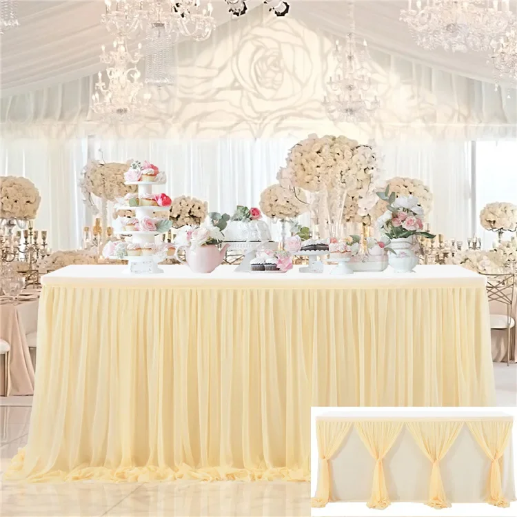 Wedding Tulle Tutu Table Skirt Birthday Party Table Skirt Striped Table Skirt Pleated Colorblock Tablecloth Festive Decor Props