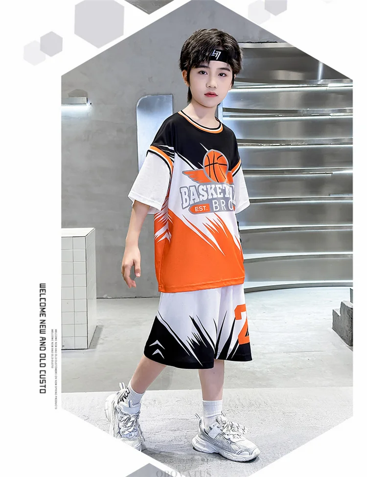 Schüler-Sportbekleidungsset für den Sommer Kinder-Sporttrikot Jungen-Team-Basketballanzüge Kinderkleidungsset Uniform 2-teiliger Trainingsanzug – Detail 10
