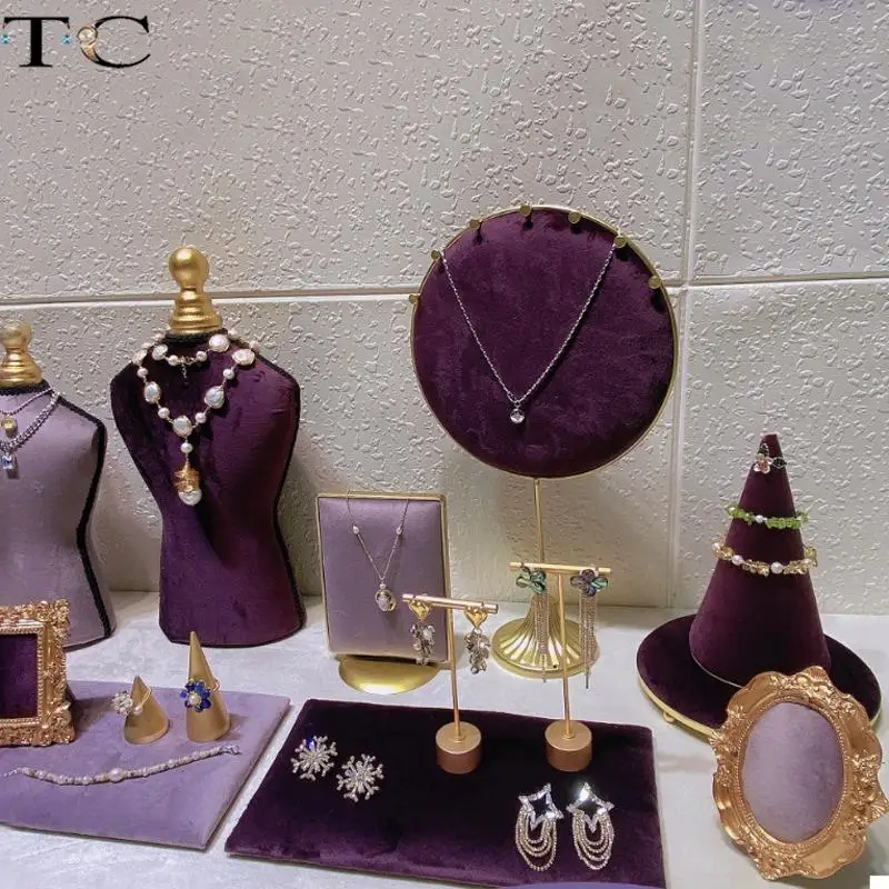 Fashion Purple Series Jewelry Necklace Earring Display Stand Direct Broadcast Physical Store Jewelry Ring Bracelet Display Stand