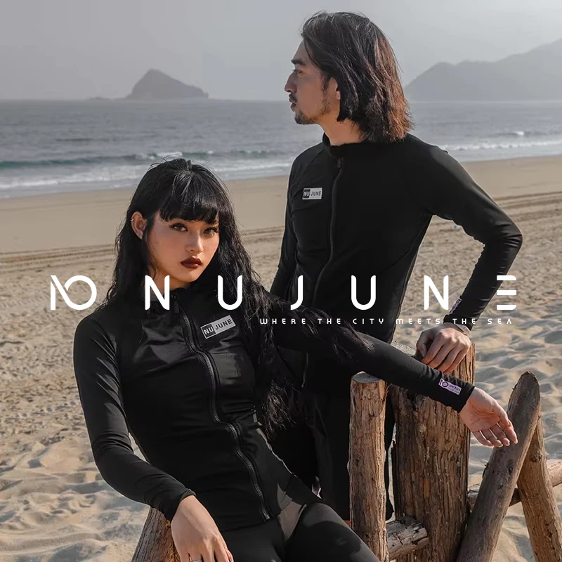 Nu-June Men's UPF50+ Rash Guard Long Sleeve Quick-Dry Surfing Diving Swimwear UV Protection Zipper Rashguard Swim Shirts Set