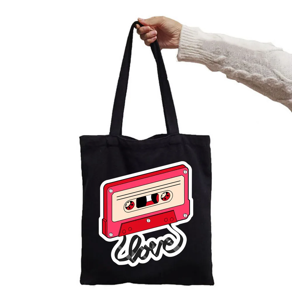 New Fashion 2023 Music Tape Television Cassette Canvas Bag Retro Art Men Women Tote Travel Shopping Large Bags