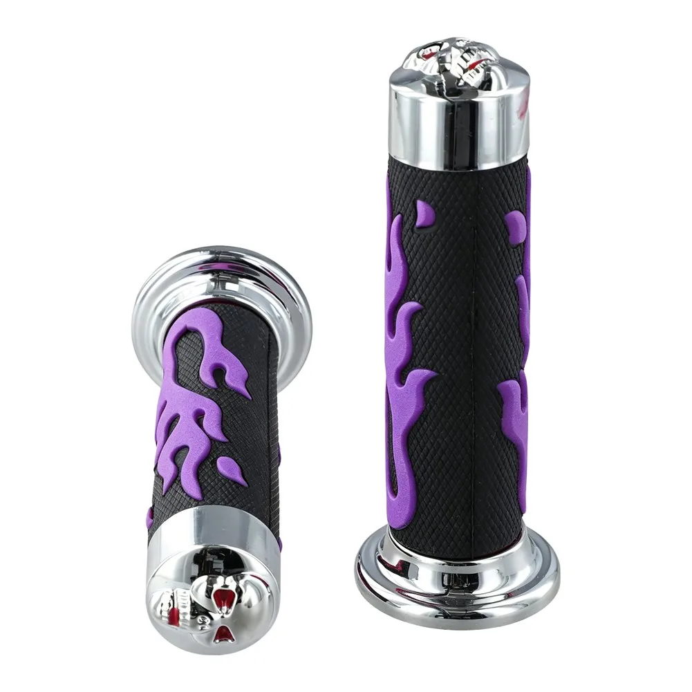 7/8 inch 22mm Motorcycle Handlebar Throttle Grips Flame Skull Pattern Soft Rubber for Reliable Throttle Response