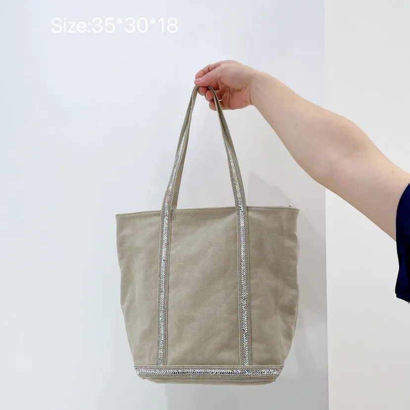 

Canvas Rhinestone Large Capacity Tote Bag Retro Shoulder Messenger Handbag Cosmetic Bag Luxury Brand Crossbody Bags for Women