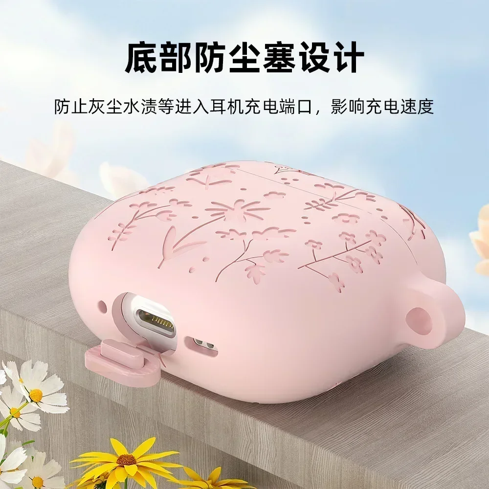 Earphone Case for Airpods 4 Flower Pattern Silicone Shockproof Cover for Apple Airpods4 2024 Cases with Keychain Accessories image 5