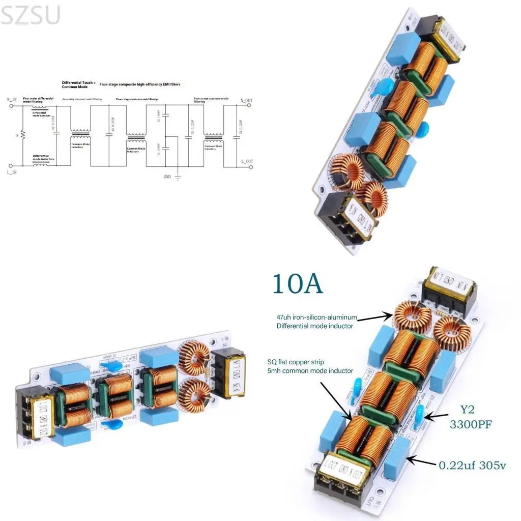SZSU 110-250V 4 مرحلة مرشح للتداخل الكهرومغناطيسي قمع 6A 10A