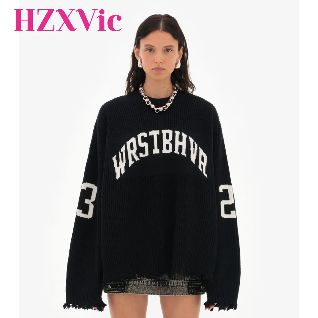 

HZXVic женский жаккардовый свитер с буквами, базовый стиль, ленивый пуловер, мягкий свободный крой на осень-зиму, серый