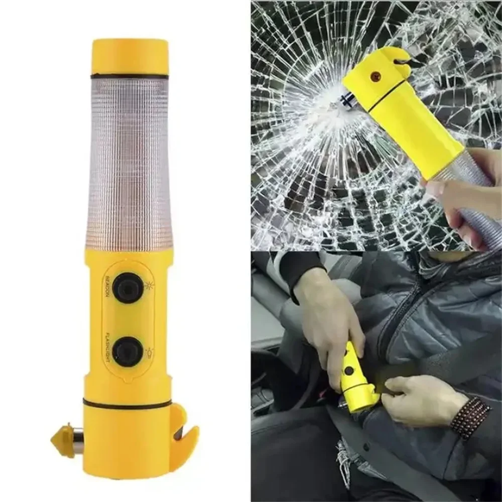 Multi-Function Car LED Emergency Beacon Flashlight Warning Flash Light Safety Car Hammer Magnetic Self Help Cut Rescue Hand Tool